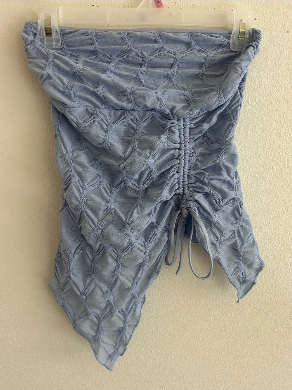 Silence and Noise light blue strapless textured asymmetrical top